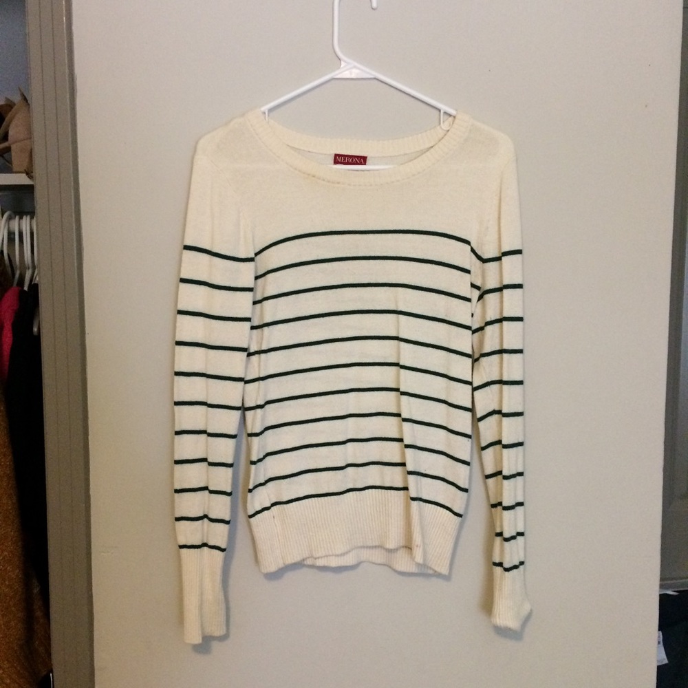 Cream and Emerald Green Stripped Sweater